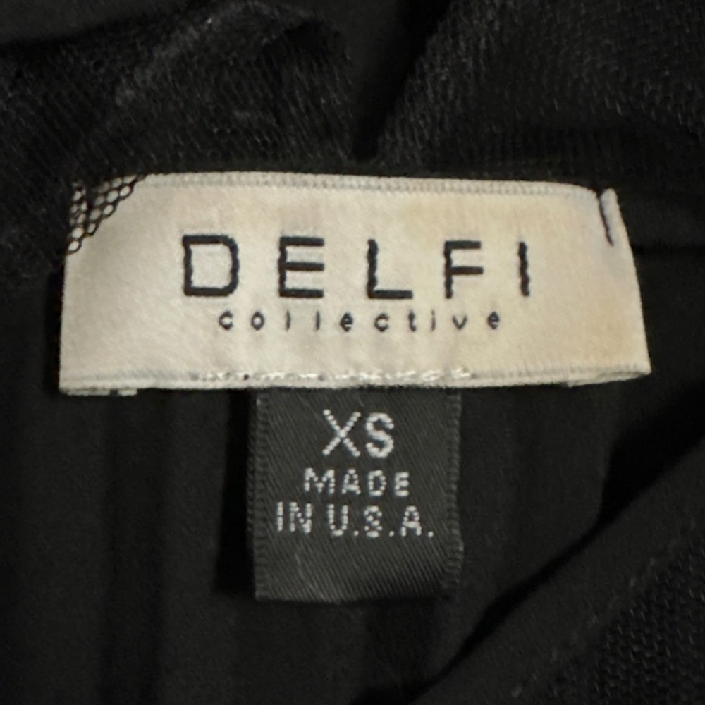 DELFI Collective Black Pleated Mesh Yoke Bell Sleeve Mini Dress XS Cocktail - Picture 4 of 7